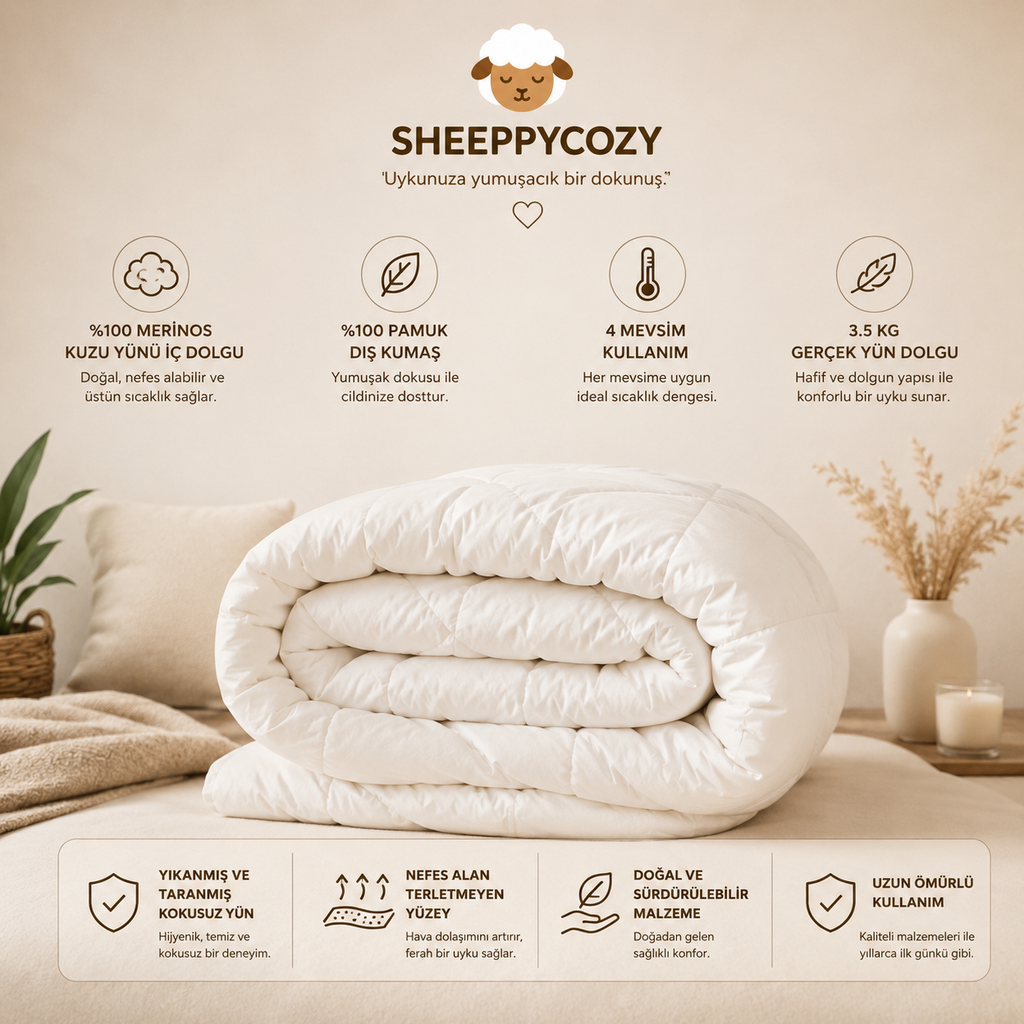 Sheeppycozy KUZU YÜNÜ YORGAN