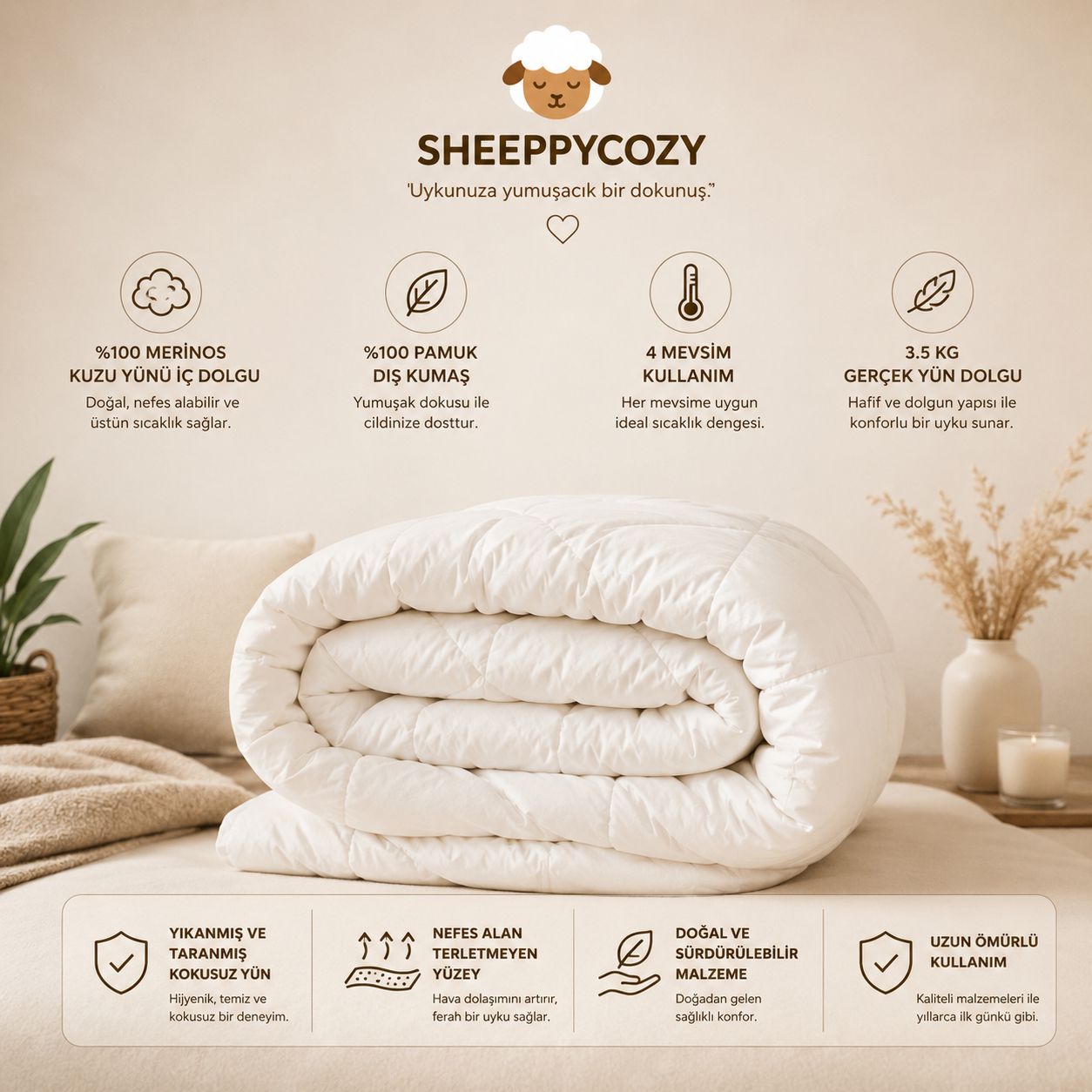 Sheeppycozy KUZU YÜNÜ YORGAN