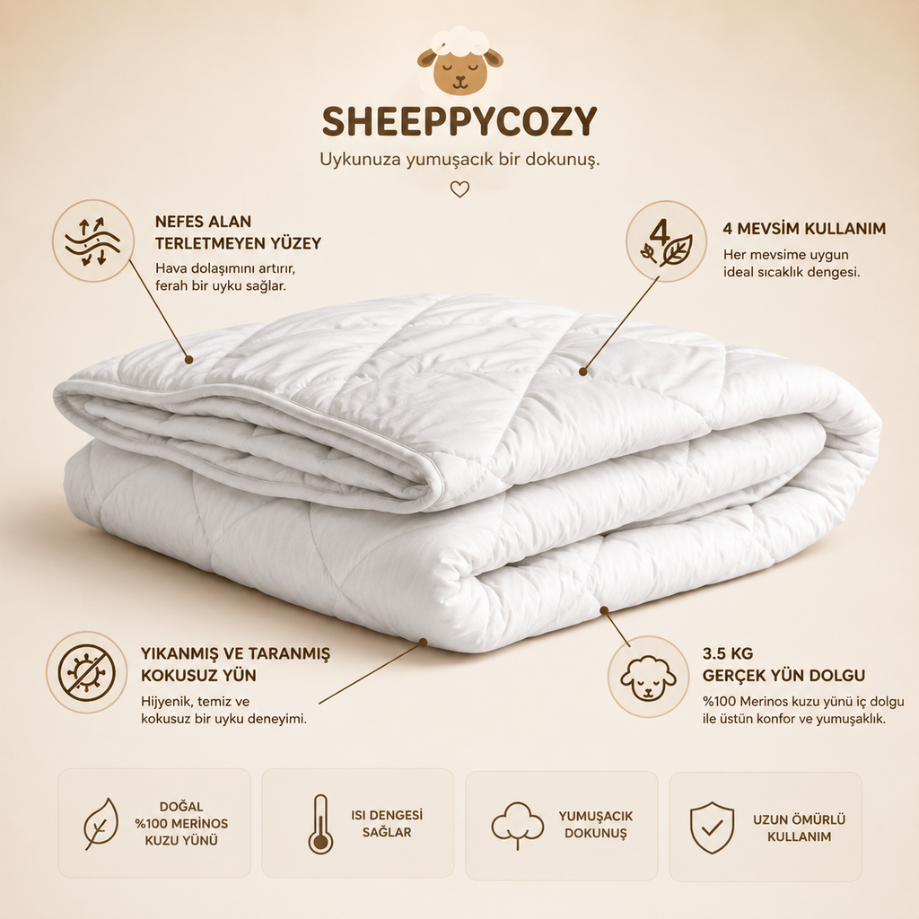Sheeppycozy KUZU YÜNÜ YORGAN