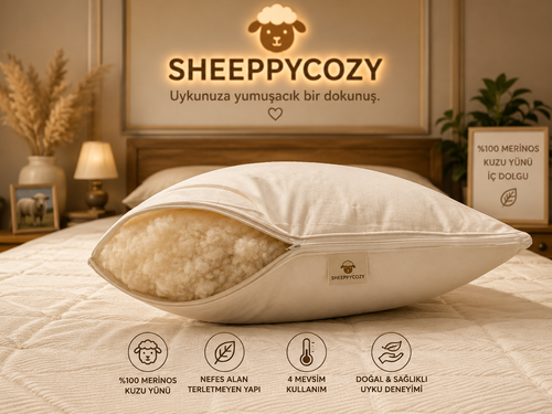 SheeppyCozy %100 Merinos Kuzu Yünü Boncuk Yastık – 50x70 cm